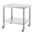 Masa de lucru Inox, pentru preparare alimente, 910x760x860 mm, 1 x rafturi, 4 x roti, Inaltime reglabila