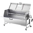 Gratar pe carbune cu capac si rotisor electric 60W, Otel Inoxidabil, Roti blocabile, Capacitate max 130 kg