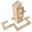Joc de societate din lemn de pin,  Turn asamblabil Tumbling Tower 54 cuburi bej din care 28 de piese marcate pentru Domino