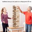 Joc de societate din lemn de pin,  Turn asamblabil Tumbling Tower 54 cuburi bej din care 28 de piese marcate pentru Domino