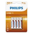 Set 4 baterii Philips LR03, AAA, Longlife Alcalin, blister