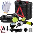 Kit cric hidraulic cu compresor si cheie electrica cu impact pentru roti, Capacitate 5 Tone, Alimentare 12 V, Inaltime 155-420 mm, Lanterna