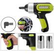 Kit cric hidraulic cu compresor si cheie electrica cu impact pentru roti, Capacitate 5 Tone, Alimentare 12 V, Inaltime 155-420 mm, Lanterna