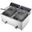 Friteuza profesionala Inox, 5000 W, Capacitate 14 l, control temperatura, 2 x cos, supapa scurgere ulei, 60-200 °C