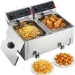 Friteuza profesionala Inox, 5000 W, Capacitate 14 l, control temperatura, 2 x cos, supapa scurgere ulei, 60-200 °C