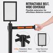 Set 6 x stalpi delimitare, Negru, Otel carbon, Curea retractabila 200 cm, Inaltime 90 cm, Panou informatii