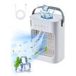Ventilator portabil cu racire aer, Lumina ambientala, 9 W, Functie ceata cu ultrasunete, Rezervor apa 700 ml, Temporizator 0-7 h, 212 x 130 x 265 mm, Alimentare USB
