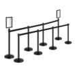 Set 8 x stalpi delimitare, Negru, Otel carbon, 8 x Curea retractabila 200 cm, Inaltime 87 cm, 2 x Panou informatii