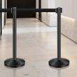 Set 8 x stalpi delimitare, Negru, Otel carbon, 8 x Curea retractabila 200 cm, Inaltime 87 cm, 2 x Panou informatii