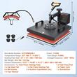 Presa termica 2 in 1 pentru transfer tricouri/sepci, 1200 W, 0 - 250 ℃, Placa de încălzire 38 x 38 cm