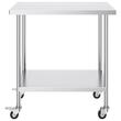 Masa de lucru Inox, pentru preparare alimente, 610x914x955 mm, 1 x rafturi, 4 x roti, Inaltime reglabila