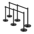 Set 6 x stalpi delimitare, Negru, Otel carbon, 3 x Curea retractabila 200 cm, Inaltime 87 cm