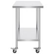 Masa de lucru Inox, pentru preparare alimente, 610x914x955 mm, 1 x rafturi, 4 x roti, Inaltime reglabila