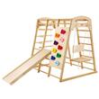 Spatiu de joaca interior cu panou de catarat, Lemn de pin, 7 in 1, capacitate max 136 kg, scari, leagan, topogan