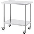 Masa de lucru Inox, pentru preparare alimente, 610x914x955 mm, 1 x rafturi, 4 x roti, Inaltime reglabila