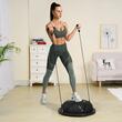 Dispozitiv jumatate minge pentru echilibru fitness, Pompa picior, max 300 kg, Diametru 580 mm, 2 x benzi elastic, Negru