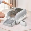 Litiera pentru pisici, marime XL, Cutie Inox inaltime 15 cm, pentru 30 zile, Gri deschis