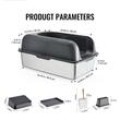 Litiera pentru pisici, marime XL, Cutie Inox inaltime 15 cm, pentru 30 zile, Gri inchis, antiaderenta