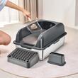 Litiera pentru pisici, marime XL, Cutie Inox inaltime 15 cm, pentru 30 zile, Gri inchis, antiaderenta