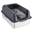 Litiera pentru pisici, marime XL, Cutie Inox inaltime 15 cm, pentru 30 zile, Gri inchis, antiaderenta
