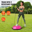 Dispozitiv jumatate minge pentru echilibru fitness, Pompa picior, max 680 kg, Diametru 660 mm, 2 x benzi elastic, Roz