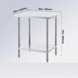 Masa de lucru Inox, pentru preparare alimente, 610x762x864 mm, 1 x rafturi, Inaltime reglabila