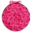 Cutie rotunda cu 27 trandafiri naturali conservati Forever Flowers, Roz, 227 x 227 x 140 mm