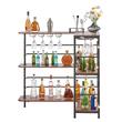 Masa bar in forma L, 3 x Niveluri, Lumina Led, max 100 kg, Otel/Lemn, Maro/Negru, 1200 x 900 x 1095 mm