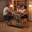 Masa bar in forma L, 3 x Niveluri, Lumina Led, max 100 kg, Otel/Lemn, Maro/Negru, 1200 x 900 x 1095 mm