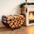 Suport pentru lemne, Otel carbon, max 80 kg, Negru, 80 x 28 x 52 cm, 4 x roti