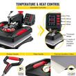 Presa termica 5 in 1 pentru transfer tricouri/sepci/cani, 1000 W, 0 - 210 ℃, Placa de încălzire 38 x 38 cm, rotație de 360°, Rosu/Negru