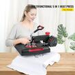 Presa termica 5 in 1 pentru transfer tricouri/sepci/cani, 1000 W, 0 - 210 ℃, Placa de încălzire 38 x 38 cm, rotație de 360°, Rosu/Negru