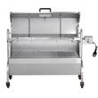 Gratar pe carbune cu capac si rotisor electric 52W, Otel Inoxidabil, 4 Roti blocabile, inaltime de gatit reglabila, 1320x500x878 mm, Termometru
