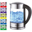 Fierbator electric cordless, Inox si Sticla, Capacitate 1.7 l, putere 2200 W, cana gradata, Reglare si mentinere temperatura