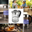 Fierbator electric cordless, Inox si Sticla, Capacitate 1.7 l, putere 2200 W, cana gradata, Reglare si mentinere temperatura
