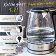 Fierbator electric cordless, Inox si Sticla, Capacitate 1.7 l, putere 2200 W, cana gradata, 24 x 21 x 16 cm