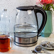 Fierbator electric cordless, Inox si Sticla, Capacitate 1.7 l, putere 2200 W, cana gradata, 24 x 21 x 16 cm