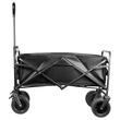 Carucior pentru plaja, Pliabil, max 100 kg, Negru, roti PVC, maner reglabil 74 – 100 cm, dispozitiv de blocare roti