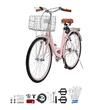 Bicicleta de oras, Roti 26 inch, 2 x frane V-Brake, Cos cumparaturi, max 150 kg, Otel, mansoane maner piele, 1 viteza, Roz