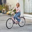 Bicicleta de oras, Roti 26 inch, 2 x frane V-Brake, Cos cumparaturi, max 150 kg, Otel, mansoane maner piele, 1 viteza, Roz