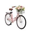 Bicicleta de oras, Roti 26 inch, 2 x frane V-Brake, Cos cumparaturi, max 150 kg, Otel, mansoane maner piele, 1 viteza, Roz