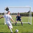 Poarta fotbal cu plasa, Portabila, Lungime 300cm, Inaltime 200 cm, PVC, Geanta depozitare