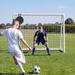 Poarta fotbal cu plasa, Portabila, Lungime 244 cm, Inaltime 182 cm, PVC, Geanta depozitare