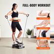 Stepper cu corzi, Pedale Antiderapante, Intensitate Reglabila, Display LCD, sarcina 150 Kg, Negru, Covoras, Telescoape hidraulice 