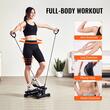 Stepper hidraulic cu corzi, Pedale Antiderapante, LCD timp, calorii si distanta, sarcina 150 Kg, Negru, Covoras 