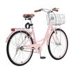 Bicicleta de oras, Roti 26 inch, 2 x frane V-Brake, Cos cumparaturi, max 150 kg, Otel, mansoane maner piele, 1 viteza, Roz