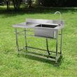 Chiuveta comerciala Inox, 1 x cuva, Baterie inclusa, Protectie anti-stropire, capacitate cuva 330x500x220 mm, 5 Locasuri pentru ustensile