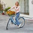 Bicicleta de oras, Roti 26 inch, 2 x frane V-Brake, Cos cumparaturi, max 150 kg, Otel, mansoane maner piele, 1 viteza, Albastru