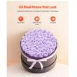 Cutie rotunda cu 50 trandafiri naturali conservati Forever Flowers, Violet lavanda, 279 x 279 x 165 mm