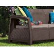 Canapea cu 3 locuri, Keter Aruba, imitatie rattan, 175x70x80 cm, 3 x perne, Maro